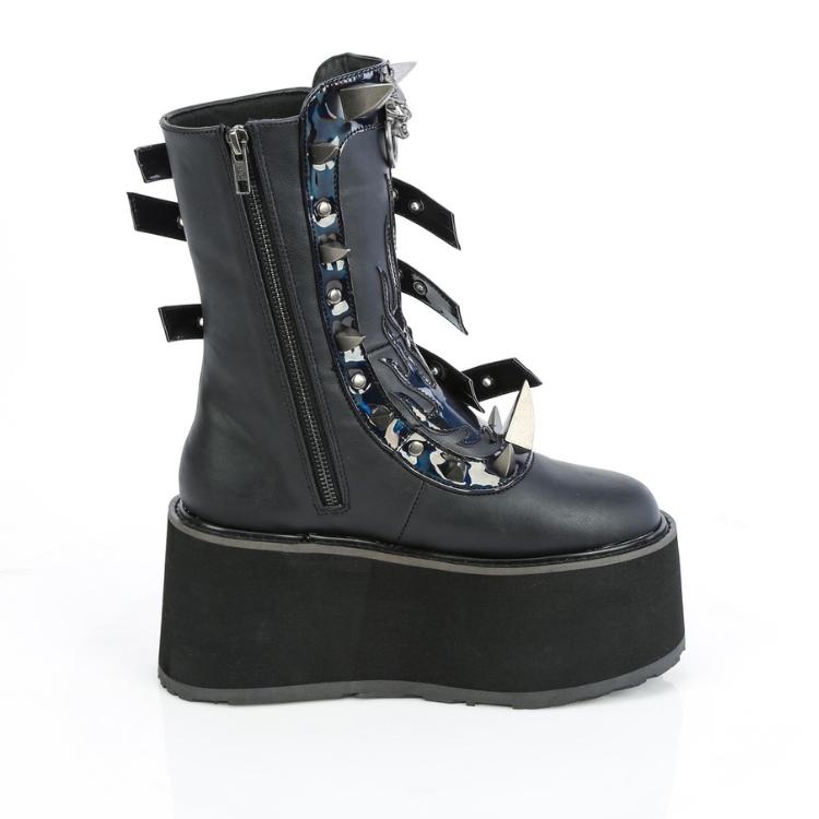 demonia デモニア 厚底 ブーツ ショートブーツ ミドルブーツ 厚底 9cm ヒール 黒 つや消し 合皮 ベルト スタッズ 大きいサイズ シューズ 靴 DAMNED-156 取寄 | Pleaser | 04