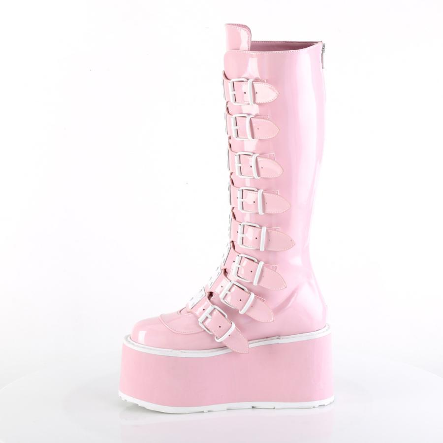 demonia デモニア 厚底 ブーツ ロングブーツ 9cm ヒール ピンク ホログラム メタルプレート ベルト ジッパー ゴスロリ 靴 レデ ィース メンズ DAMNED-318 取寄 | Pleaser | 02