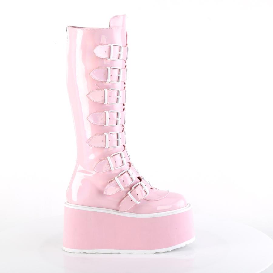 demonia デモニア 厚底 ブーツ ロングブーツ 9cm ヒール ピンク ホログラム メタルプレート ベルト ジッパー ゴスロリ 靴 レデ ィース メンズ DAMNED-318 取寄 | Pleaser | 04