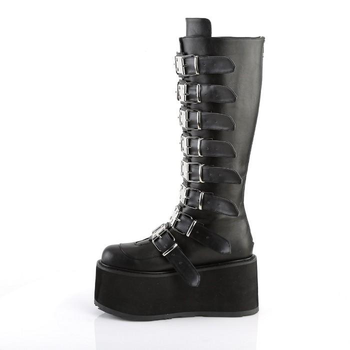 demonia デモニア ロングブーツ 厚底 9 cm ヒール 黒 ブラック 合皮 メタルプレート ベルト ジッパー 大きいサイズ レディース メンズ DAMNED-318 取寄 | Pleaser | 02