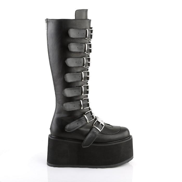 demonia デモニア ロングブーツ 厚底 9 cm ヒール 黒 ブラック 合皮 メタルプレート ベルト ジッパー 大きいサイズ レディース メンズ DAMNED-318 取寄 | Pleaser | 04