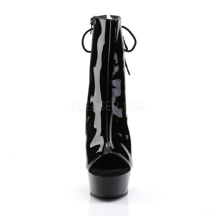 ショートブーツ ブーティ 厚底 Pleaser プリーザー 15 cm ヒール ブーツサンダル オープントゥ 黒 ブラック エナメル 編み上げ ジッパー レディース メンズ 取寄 | Pleaser | 01