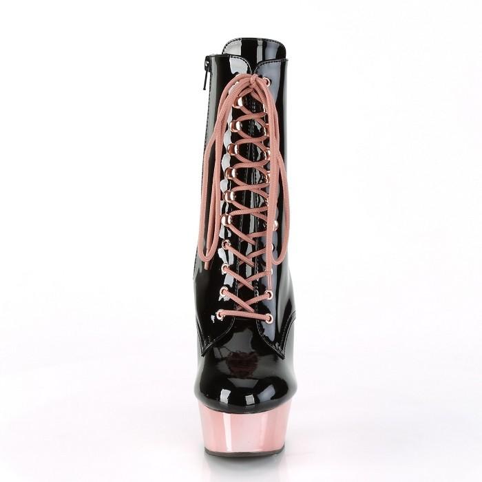 Pleaser プリーザー ショートブーツ 15cm ヒール 黒 ブラック ローズゴールド ピンク ブーツサンダル 編み上げ サイド ジッパー クローム 大きいサイズ 靴 取寄 | Pleaser | 01