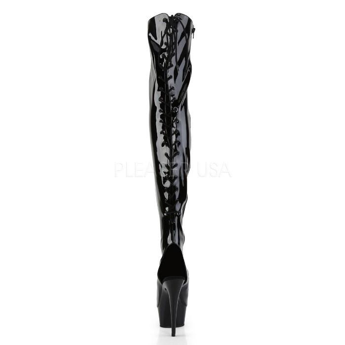ニーハイブーツ サイハイブーツ 厚底 Pleaser プリーザー 15 cm ヒール オープントゥ ハイヒール 黒 ブラック エナメル 大きいサイズ 靴 レディース メンズ 取寄 | Pleaser | 03