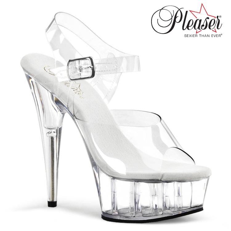 Pleaser プリーザー クリアヒール キャバ ヒール クリア サンダル 厚底 15 cm ヒール 大きいサイズ ストラップ ハイヒール ピンヒール レディース メンズ 取寄 | Pleaser