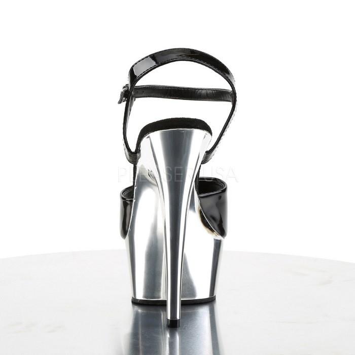 キャバ ヒール サンダル 厚底 Pleaser プリーザー 15 cm ヒール 黒 ブラック 銀 シルバー エナメル ストラップ ハイヒール 大きいサイズ レディース メンズ 取寄 | Pleaser | 03