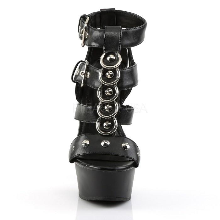 キャバ ヒール サンダル 厚底 Pleaser プリーザー 15cm ヒール 黒 ブラック つや消し メタルリング ストラップ ハイヒール 大きいサイズ レディース メンズ 取寄 | Pleaser | 01