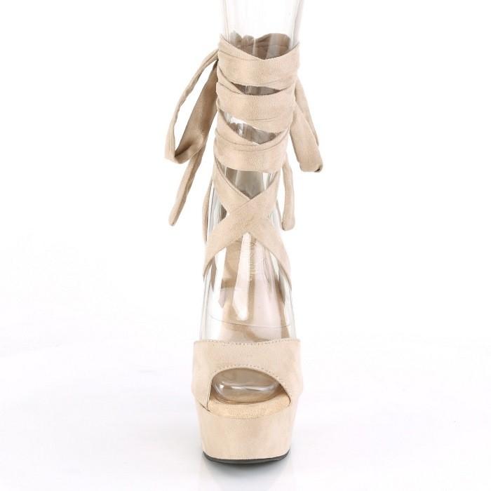 Pleaser プリーザー サンダル 厚底 15 cm ヒール ベージュ フェイクスエード 合皮 リボン レースアップ ハイヒール キャバ ヒール 靴 レディース メンズ 取寄 | Pleaser | 01