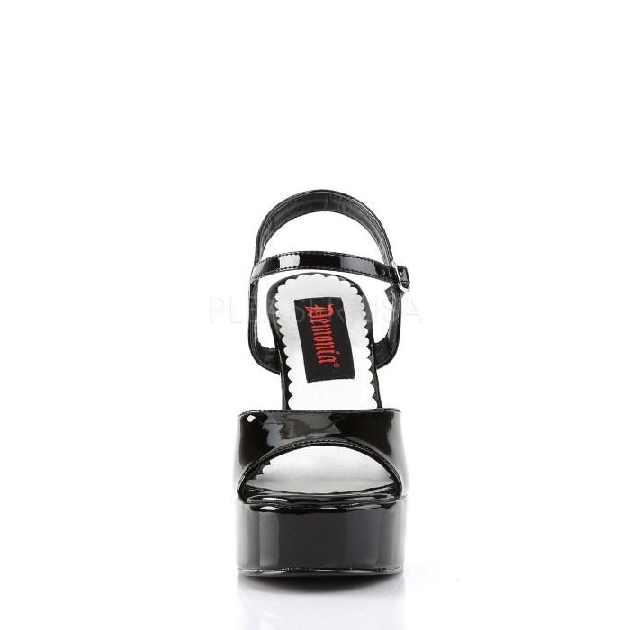 demonia デモニア サンダル 厚底 13 cm ヒール 黒 ブラック エナメル アンクルストラップ ハイヒール チャンキーヒール 大きいサイズ 靴 レディース メンズ 取寄 | Pleaser | 01