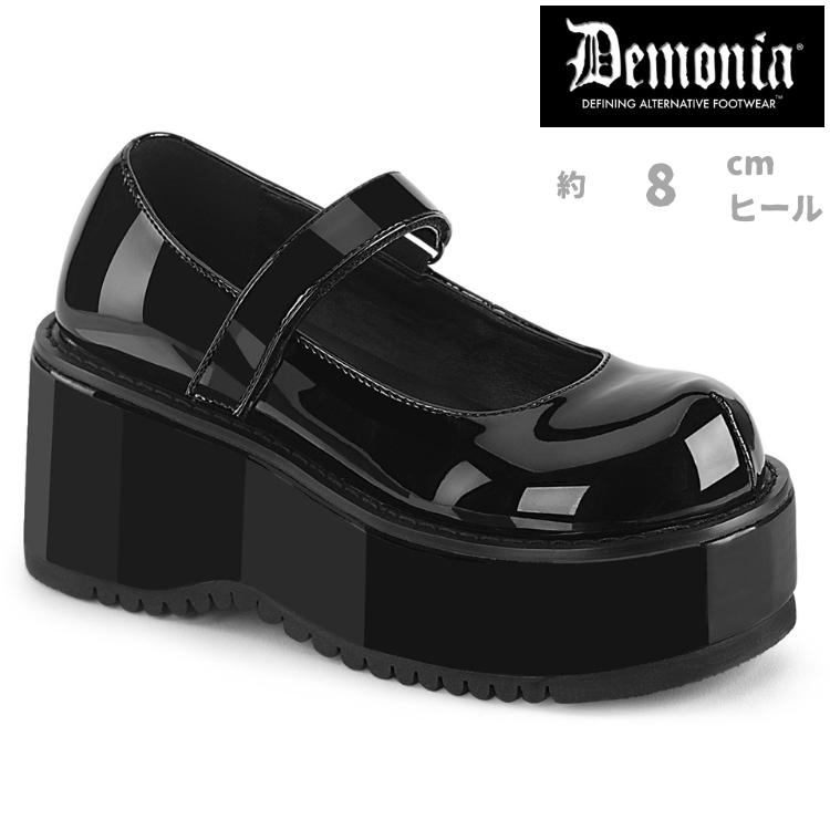 demonia デモニア パンプス 厚底 プラットフォーム 8 cm ヒール 黒 ブラック エナメル 甲ストラップ 大きいサイズ おでこ靴 ゴスロリ レディース メンズ 取寄 | Pleaser