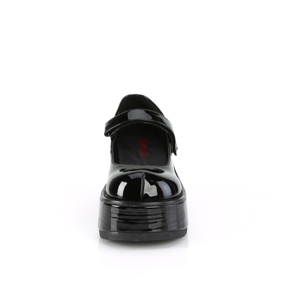 demonia デモニア パンプス 厚底 プラットフォーム 8 cm ヒール 黒 ブラック エナメル 甲ストラップ 大きいサイズ おでこ靴 ゴスロリ レディース メンズ 取寄 | Pleaser | 01