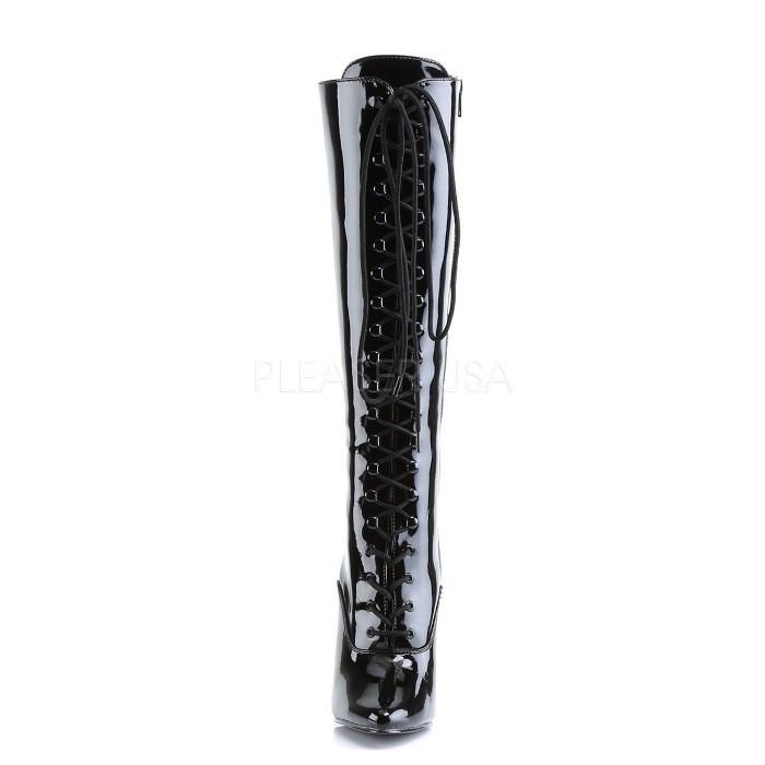 Pleaser プリーザー ハイヒール ロングブーツ 大きいサイズ 黒 ブラック エナメル 15 cm ヒール 高め レディース メンズ ポインテッドトゥ 編み上げ 取寄｜dimples｜02