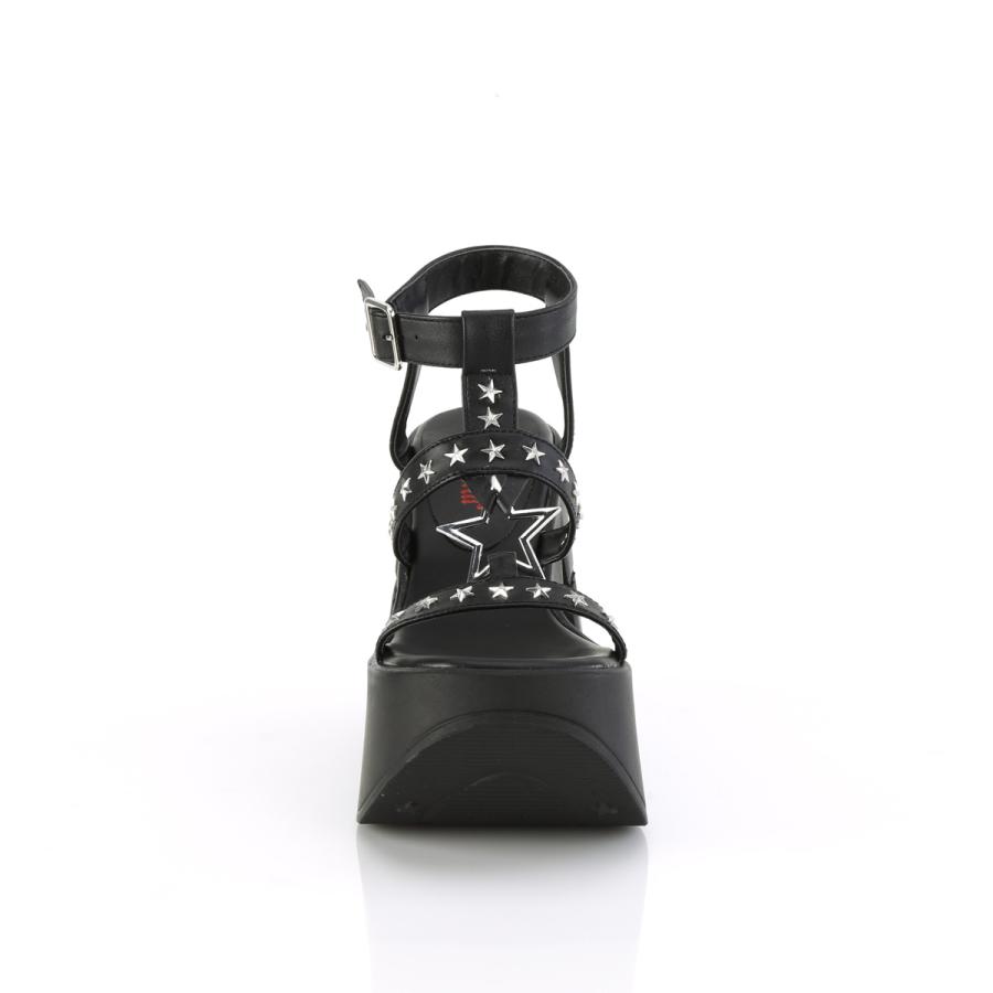 demonia デモニア ウェッジサンダル 厚底 13 cm ヒール 黒 ブラック 合皮 スター スタッズ アンクルストラップ ゴシック 大きいサイズ レディース メンズ 取寄 | Pleaser | 01