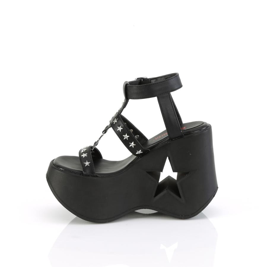 demonia デモニア ウェッジサンダル 厚底 13 cm ヒール 黒 ブラック 合皮 スター スタッズ アンクルストラップ ゴシック 大きいサイズ レディース メンズ 取寄 | Pleaser | 02