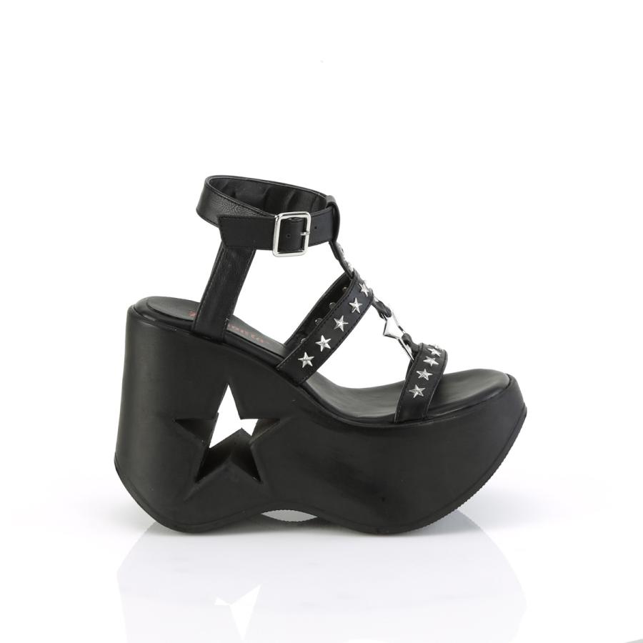 demonia デモニア ウェッジサンダル 厚底 13 cm ヒール 黒 ブラック 合皮 スター スタッズ アンクルストラップ ゴシック 大きいサイズ レディース メンズ 取寄 | Pleaser | 04