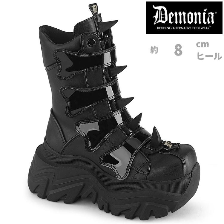 demonia デモニア 厚底 ショートブーツ ミドルブーツ 8cm ヒール 黒 ブラック 合皮 スタッズ スパイク 大きいサイズ パンク 靴 レディース メンズ ECHO-110 | Pleaser