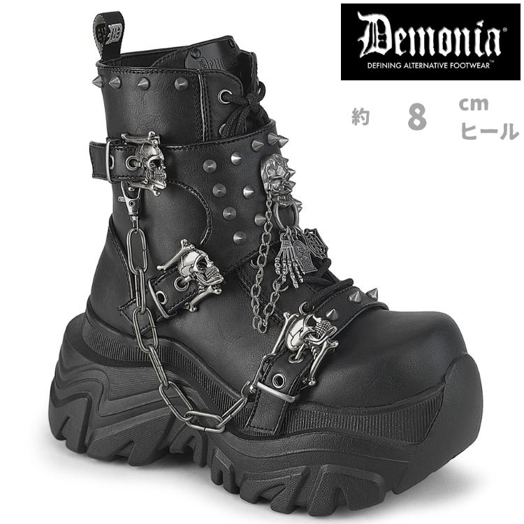 demonia デモニア 厚底 ブーツ ショートブーツ 8cm ヒール 黒 ブラック 合皮 編み上げ チェーン スタッズ 大きいサイズ パンク 靴 レディース メンズ ECHO-60 | Pleaser