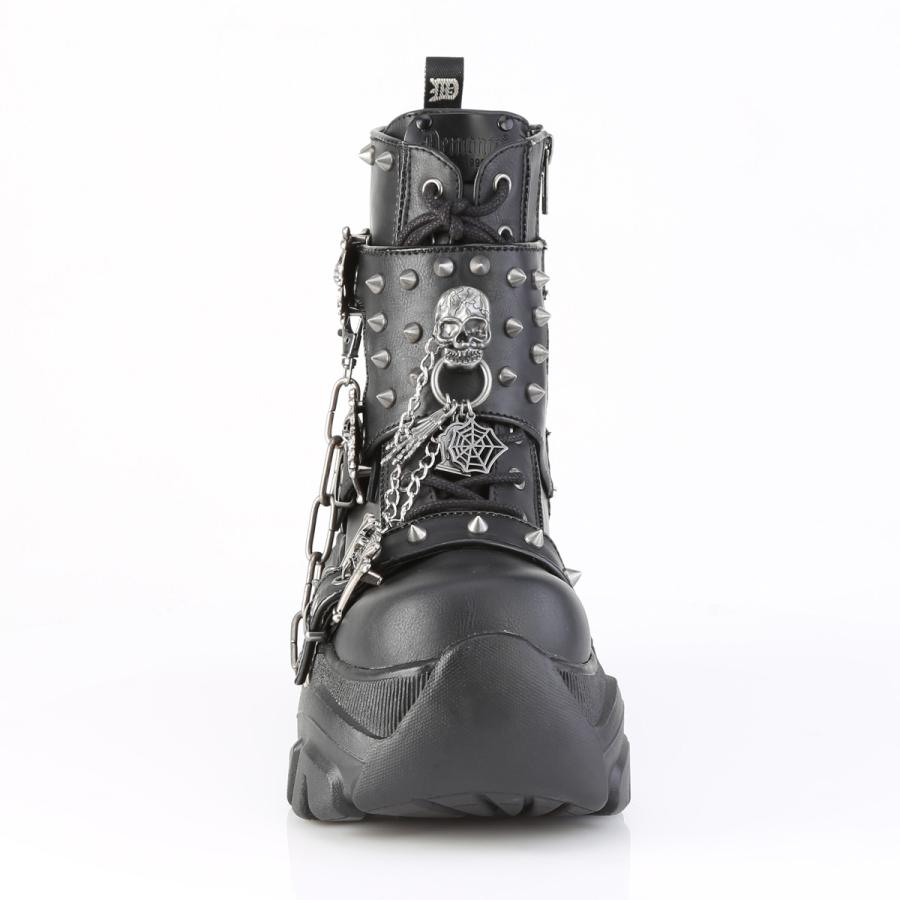 demonia デモニア 厚底 ブーツ ショートブーツ 8cm ヒール 黒 ブラック 合皮 編み上げ チェーン スタッズ 大きいサイズ パンク 靴 レディース メンズ ECHO-60 | Pleaser | 01