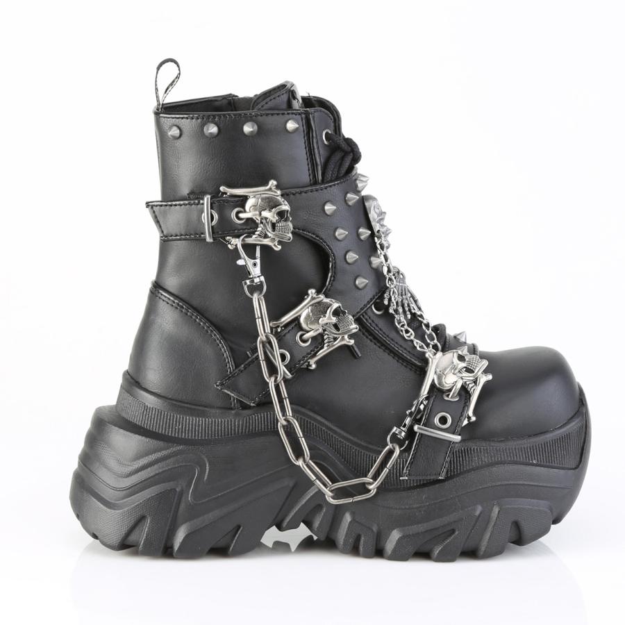 demonia デモニア 厚底 ブーツ ショートブーツ 8cm ヒール 黒 ブラック 合皮 編み上げ チェーン スタッズ 大きいサイズ パンク 靴 レディース メンズ ECHO-60 | Pleaser | 04