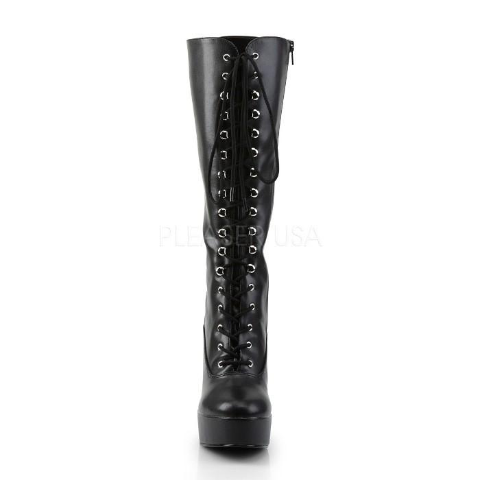 ロングブーツ 厚底 Pleaser プリーザー ブーツ 13 cm ヒール 黒 ブラック つや消し 太ヒール ハイヒール レースアップ チャンキーヒール レディース メンズ 取寄 | Pleaser | 01