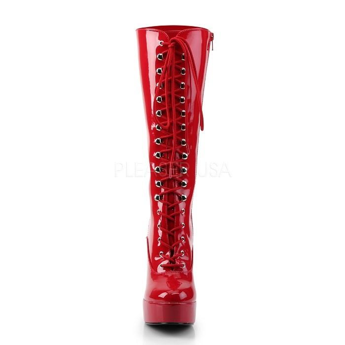 ロングブーツ 厚底 Pleaser プリーザー ブーツ 13 cm ヒール 赤 レッド エナメル ハイヒール 太ヒール レースアップ チャンキーヒール レディース メンズ 取寄 | Pleaser | 01