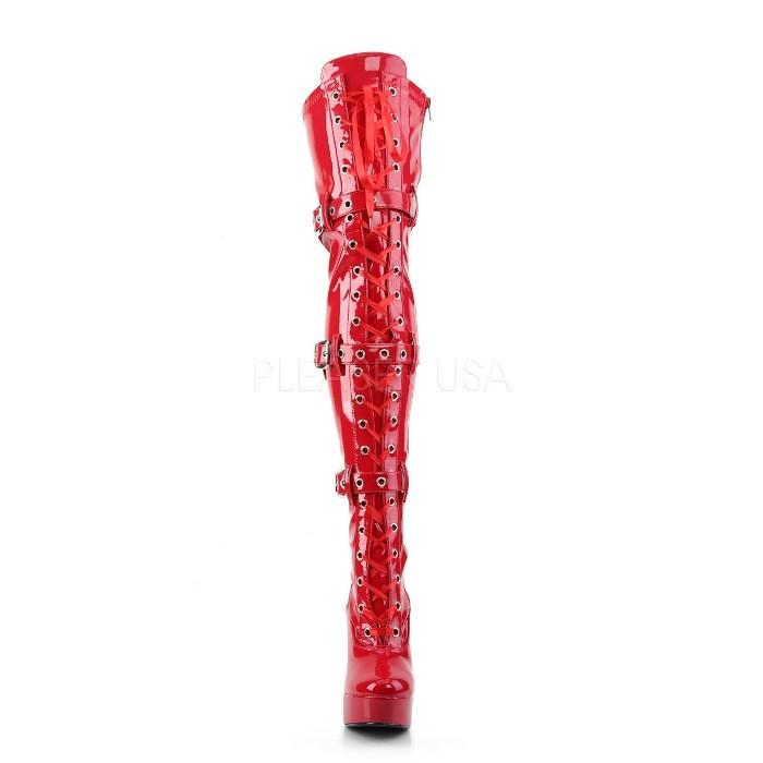 ニーハイブーツ サイハイブーツ 厚底 Pleaser プリーザー 13 cm ヒール 赤 レッド エナメル レースアップ 太ヒール 大きいサイズ レディース メンズ 取寄 | Pleaser | 01