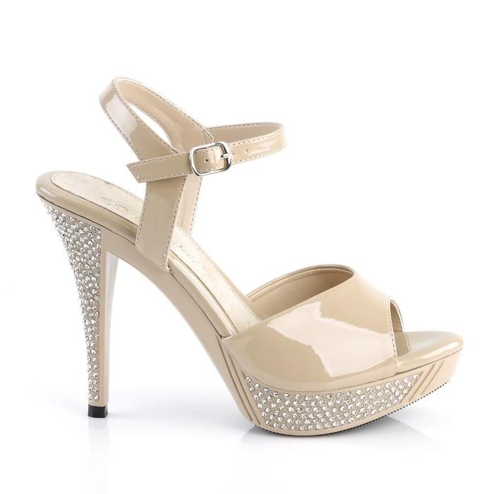 キャバ ヒール サンダル きらきら ラインストーン ベルト付き ビジュー サンダル 11.5 cm ヒール クリーム エナメル Pleaser プリーザー 大きいサイズ 靴 取寄 | Pleaser | 04