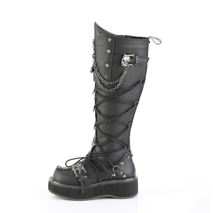 demonia デモニア ロングブーツ 厚底 プラットフォーム 5 cm ヒール 黒 ブラック 合皮 編み上げ チェーン ストラップ 大きいサイズ 靴 レディース メンズ 取寄 | Pleaser | 02