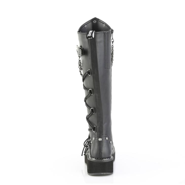 demonia デモニア ロングブーツ 厚底 プラットフォーム 5 cm ヒール 黒 ブラック 合皮 編み上げ チェーン ストラップ 大きいサイズ 靴 レディース メンズ 取寄 | Pleaser | 03