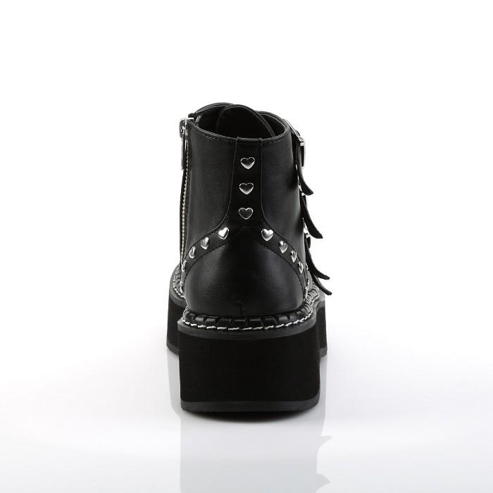 demonia デモニア 厚底 ブーツ ショートブーツ 5cm ヒール 黒 ビーガンレザー ベルト バックル ハート スタッズ ジッパー ロック パンク 靴 EMILY-315 取寄 | Pleaser | 03