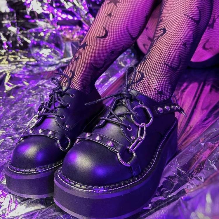 demonia デモニア パンプス 厚底 5cm ヒール 黒 ブラック つや消し 合皮 ローファー プラットフォーム レースアップ 大きいサイズ 靴 シューズ EMILY-32 取寄 | Pleaser | 05