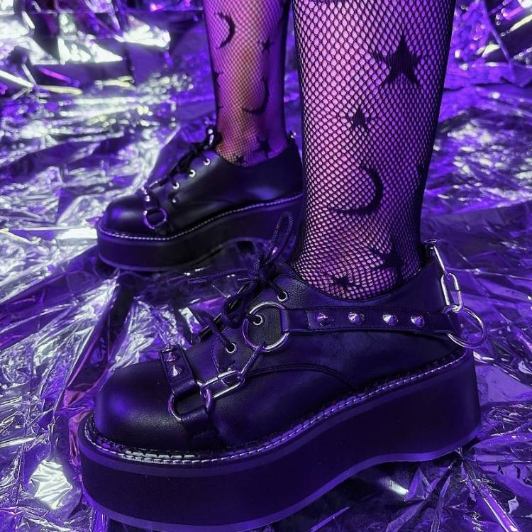 demonia デモニア パンプス 厚底 5cm ヒール 黒 ブラック つや消し 合皮 ローファー プラットフォーム レースアップ 大きいサイズ 靴 シューズ EMILY-32 取寄 | Pleaser | 06