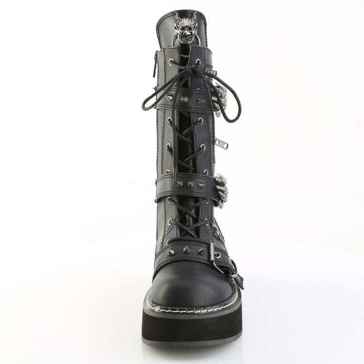 demonia デモニア ブーツ デモニア 厚底ブーツ ミドルブーツ ショートブーツ 厚底 5cm プラットフォーム 黒 ブラック ビーガンレザー 合皮 ベルト EMILY-82 取寄 | Pleaser | 01