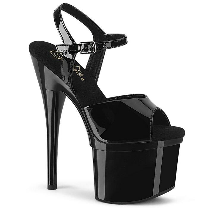 キャバ サンダル 厚底 Pleaser プリーザー 18 cm ヒール ハイヒール ピンヒール エナメル 黒 ブラック ストラップ 靴 超厚底 レディース メンズ シューズ 取寄 | Pleaser