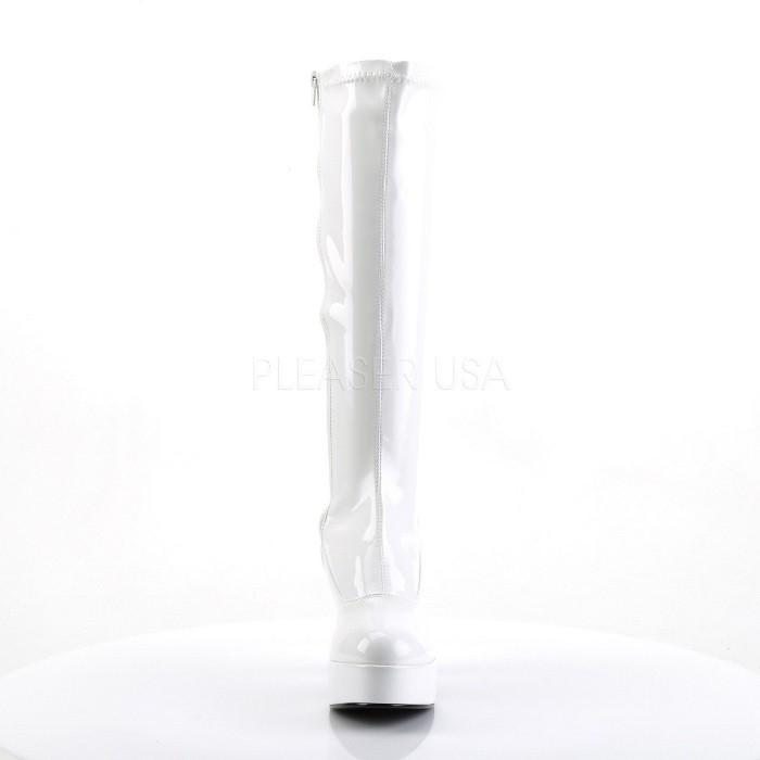 Pleaser プリーザー ロングブーツ レディース メンズ 10cm ヒール 白 ホワイト エナメル 大きいサイズ 小さいサイズ 厚底靴 チャンキーヒール ジッパー 靴 取寄 | Pleaser | 01