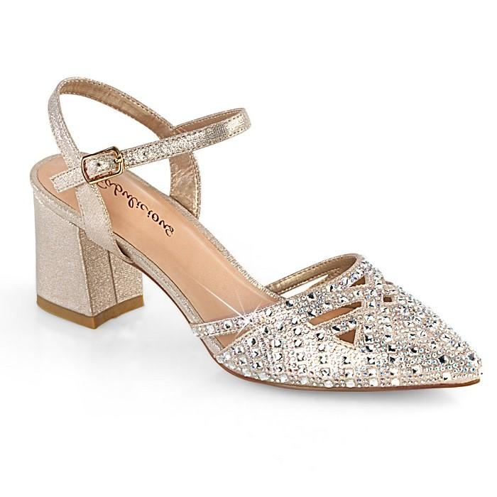 Pleaser プリーザー サンダル 7 cm ヒール シャンパン ストラップ ラインストーン ポインテッドトゥ チャンキーヒール レディース メンズ 大きいサイズ 靴 取寄 | Pleaser