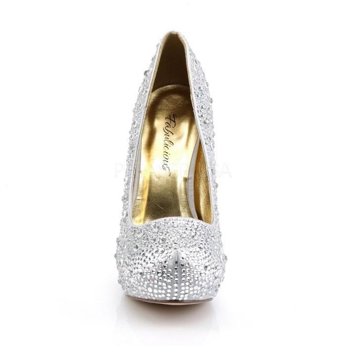 Pleaser プリーザー キラキラ ラインストーン ビジュー ハイヒール パンプス 13.5 cm ヒール 高め 銀 シルバー サテン 大きいサイズ 靴 レディース メンズ 取寄 | Pleaser | 01