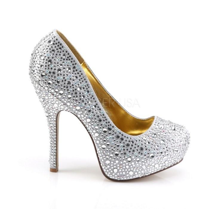 Pleaser プリーザー キラキラ ラインストーン ビジュー ハイヒール パンプス 13.5 cm ヒール 高め 銀 シルバー サテン 大きいサイズ 靴 レディース メンズ 取寄 | Pleaser | 04