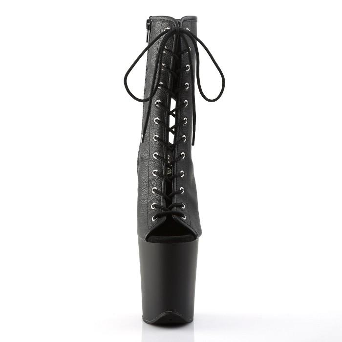 Pleaser プリーザー 20cm ヒール ブーツサンダル ショートブーツ 厚底 黒 ブラック つや消し 編み上げ オープントゥ 大きいサイズ ジッパー ハイヒール 取寄 | Pleaser | 01