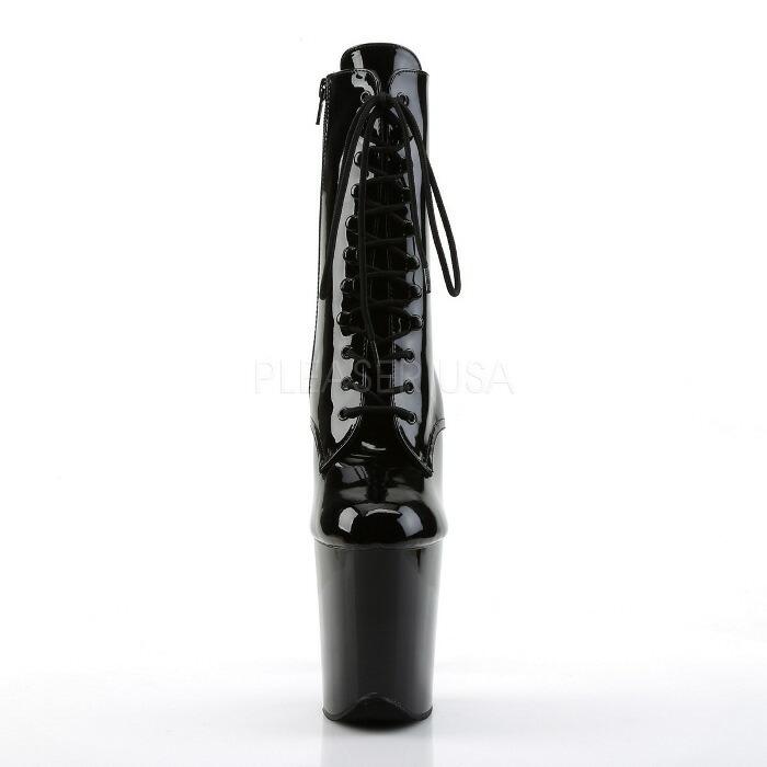 Pleaser プリーザー 20cm ヒール ショートブーツ 厚底 黒 ブラック エナメル 靴 編み上げ レースアップ 小さいサイズ 大きいサイズ ジッパー ハイヒール 即納｜dimples｜02