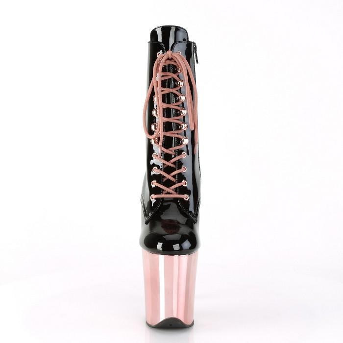 Pleaser プリーザー 20cm ヒール ショートブーツ 厚底 黒 ブラック ローズゴールド 編み上げ レースアップ 小さいサイズ 大きいサイズ ジッパー ハイヒール 取寄 | Pleaser | 01