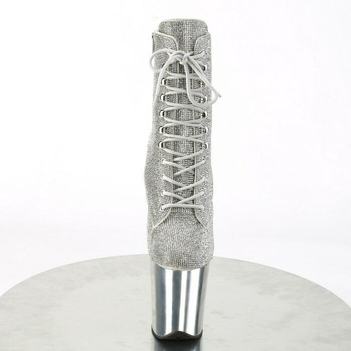 Pleaser プリーザー ショートブーツ 厚底 レディース メンズ 20cm ヒール 銀 シルバー 編み上げ ラインストーン セクシー ハイヒール 大きいサイズ あり 取寄 | Pleaser | 01