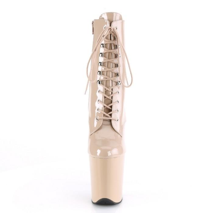 Pleaser プリーザー 20cm ヒール ショートブーツ 厚底 ヌード色 エナメル 編み上げ レースアップ 小さいサイズ 大きいサイズ ピンヒール ハイヒール 取寄 | Pleaser | 01