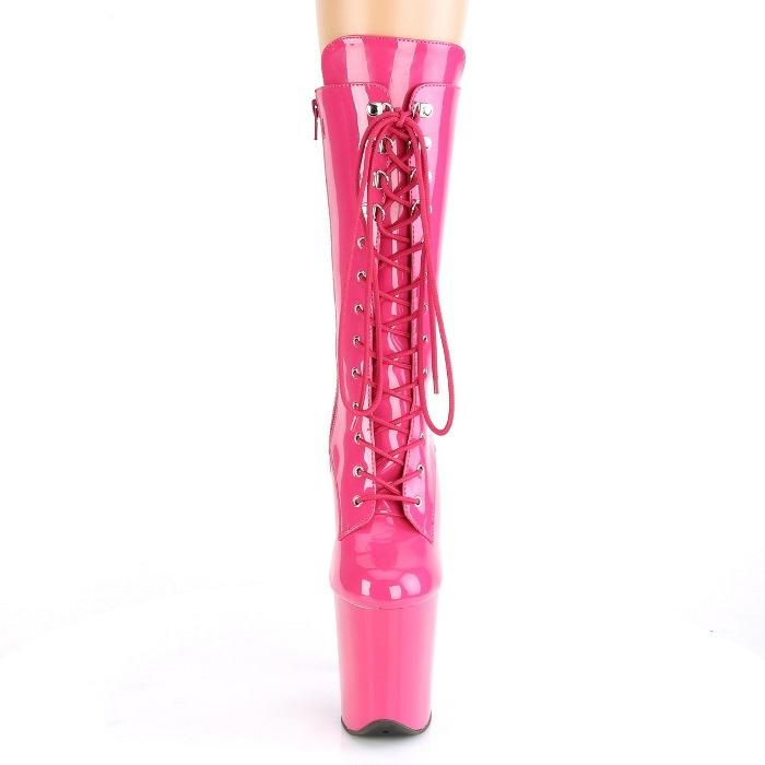 Pleaser プリーザー ショートブーツ 厚底 20cm ヒール ブーティ 桃色 ホット ピンク エナメル ブーツ サイドジッパー 超厚底 ハイヒール レースアップ 取寄 | Pleaser | 01
