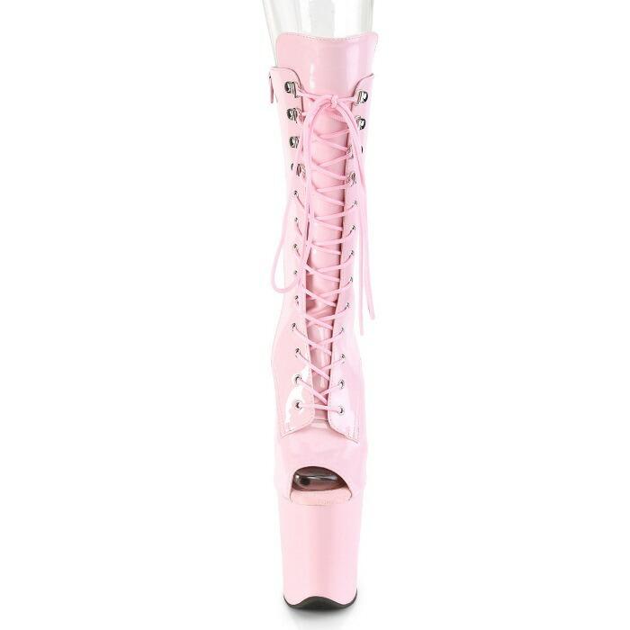 Pleaser プリーザー ショートブーツ 厚底 20cm ヒール ブーティ 桃色 ピンク エナメル サイドジッパー 超厚底 ハイヒール レースアップ 大きいサイズ 取寄｜dimples｜02