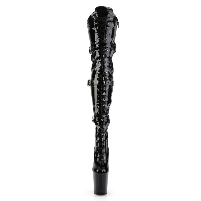 ニーハイブーツ サイハイブーツ オーバーニーブーツ 厚底 20cm ヒール Pleaser プリーザー 黒 ブラック エナメル 編み上げ 大きいサイズ レディース メンズ 取寄 | Pleaser | 01