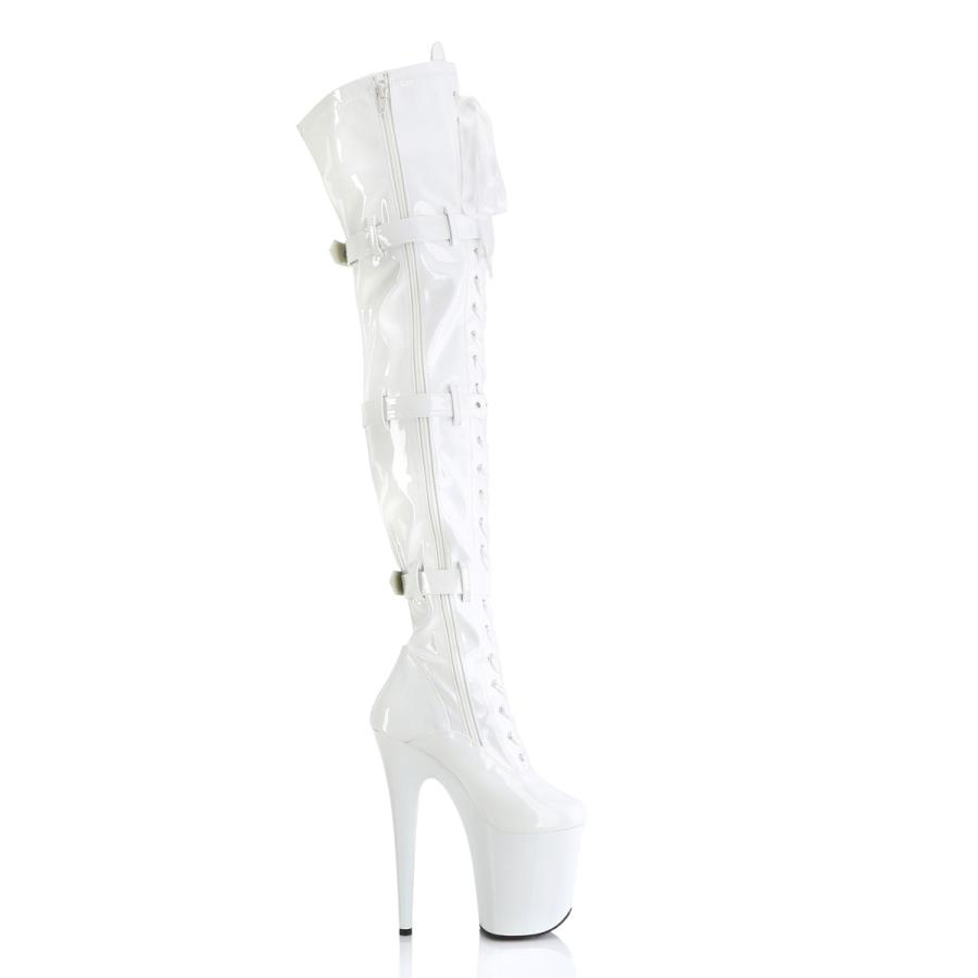 Pleaser プリーザー ニーハイブーツ サイハイブーツ オーバーニーブーツ 厚底 20cm ヒール 白 ホワイト エナメル 編み上げ 大きいサイズ レディース メンズ 取寄 | Pleaser | 04