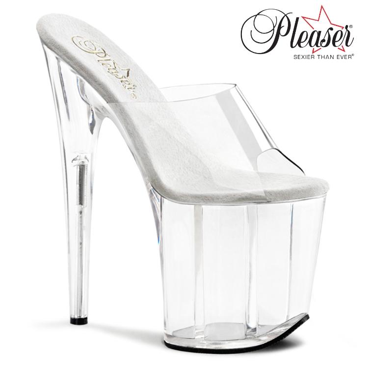 Pleaser プリーザー ミュール サンダル 厚底 20 cm ヒール 高め クリア 白 ホワイト ピンヒール ハイヒール 靴 超厚底 レディース メンズ 大きいサイズ 取寄 | Pleaser