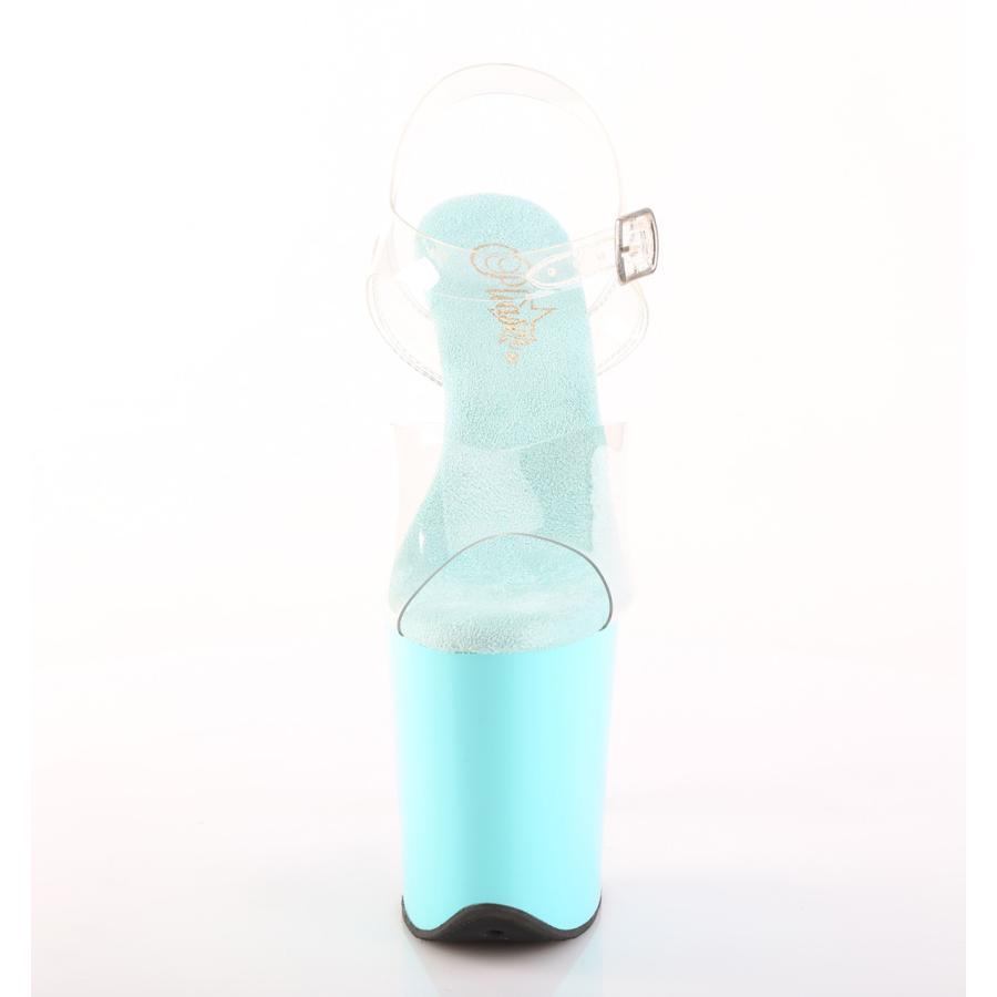 Pleaser プリーザー ヒール 20cm 厚底 サンダル ポールダンス 用 ヒール クリア アンクルストラップ 大きいサイズ 対応 アクア ブルー 青 緑 靴 FLAMINGO-808 | Pleaser | 01
