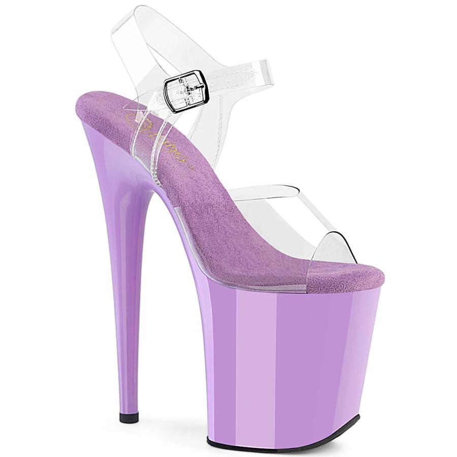 Pleaser プリーザー ヒール 20cm 厚底 サンダル ポールダンス 用 ヒール クリア アンクルストラップ 大きいサイズ 対応 紫 パープル 靴 シューズ FLAMINGO-808 | Pleaser